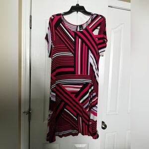 New Directions Pink and Black Striped Dress Size L